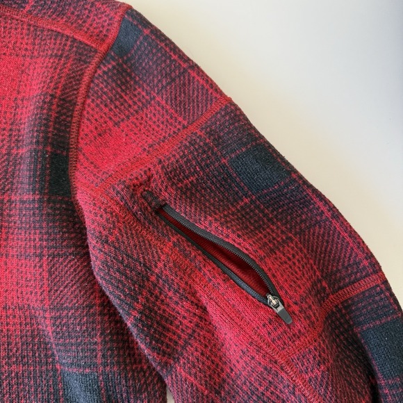 The North Face Red Buffalo Plaid Fleece 1/4 Zip Pullover Mens Medium - Picture 3 of 7